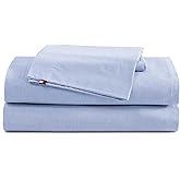 Tommy Hilfiger - Queen Sheet Set, Cotton Chambray Bedding with Matching Pillowcase, Lightweight Weave, Subtle Textured Bed Sheets (Blue)