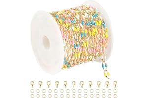 YOUBEIYEE Mixed Color Enamel Cable Rolo Chains Bulk Oil Drip Rainbow Necklace Bracelet DIY Jewelry Making Supplies Gold Plated Brass Chain Roll