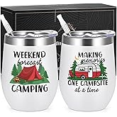 Lifecapido Camping Gifts 2 Pack 12oz Stainless Steel Wine Tumblers, Camper Holiday Christmas Gifts for Women Men Capmer RV Campers, White
