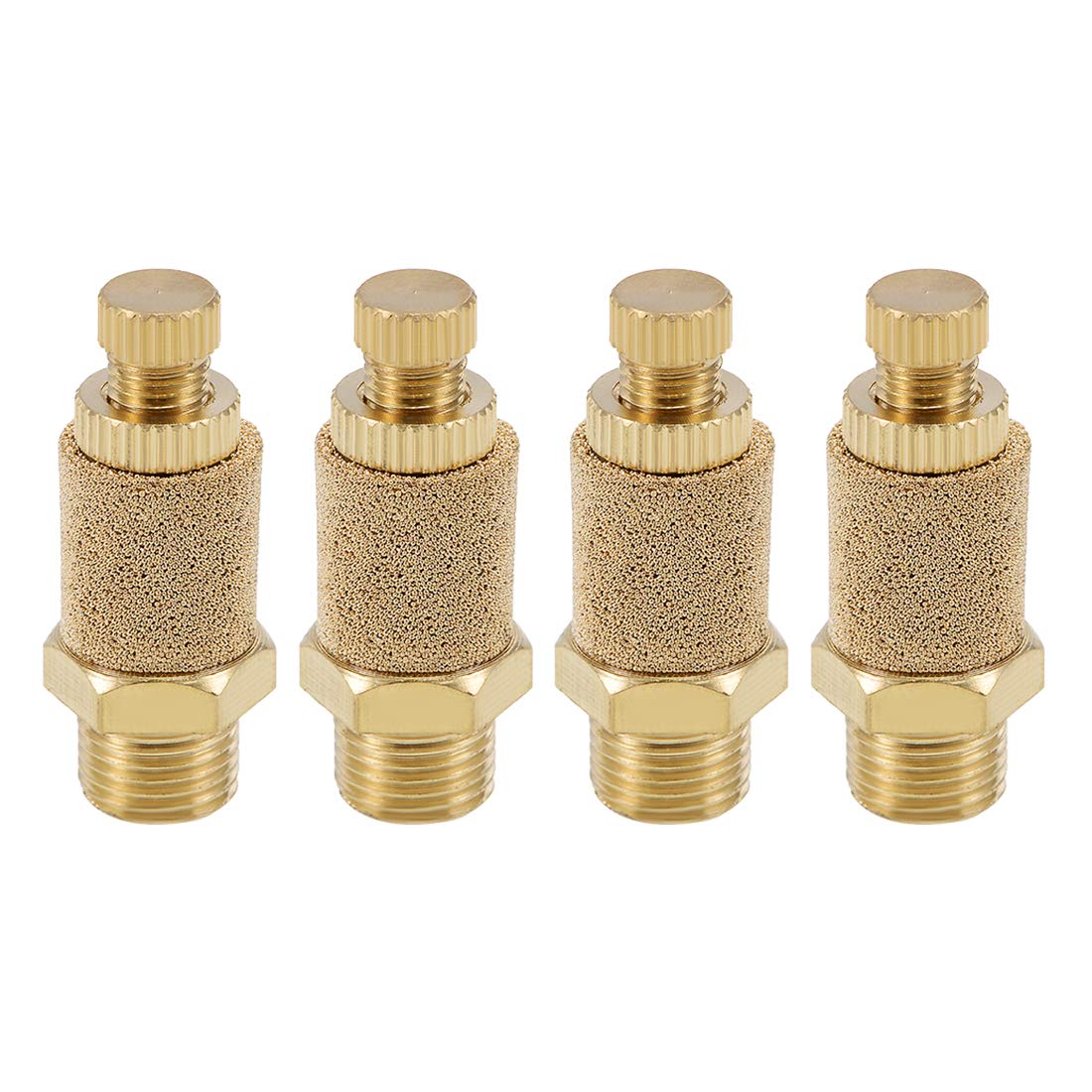 sourcingmap Top Adjustable Pneumatic Air Exhaust Silencer Muffler Copper 1/8 BSPT Gold Tone 4pcs