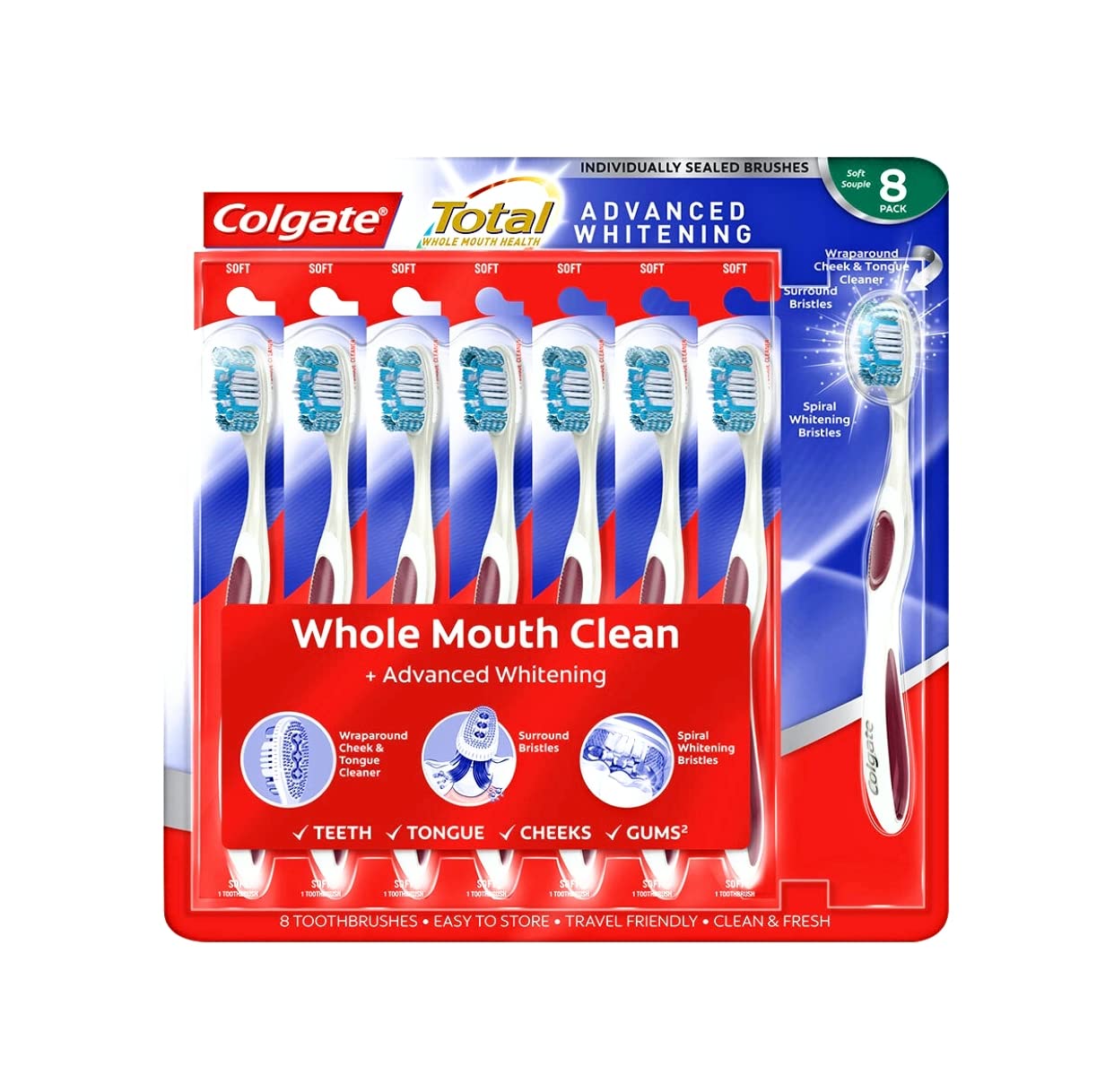 Colgate Total Advanced Whitening Toothbrush, 8-Pack