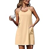 Marvmys Women's Cotton Sleeveless Short Nightgowns Racerback Sleep Dress with Pockets Scoop Neck Chemise Sleepwear