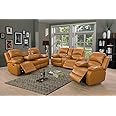 A Ainehome Sectional Recliner Sofa Set Bonded Leather 3 PCS Motion Sofa Loveseat Recliner Couch Manual Reclining Chair with Drop Down Table & Central Console for Living Room (Ginger,3 Piece Set)