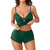 Avidlove Sexy Pajamas V Neck Womens Pajama Sets Shorts Lace Trim Cami Pj Set 2 piece PJS Lingerie Sleepwear
