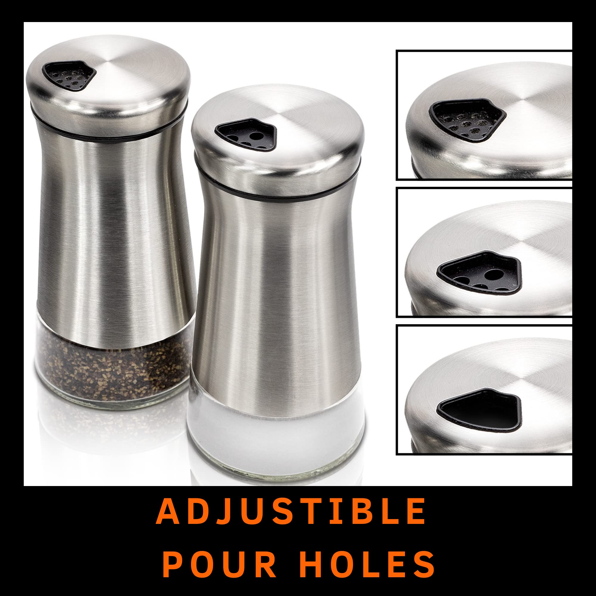 Salt and Pepper Shakers Set With Adjustable Pour Holes The