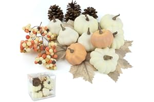 Ghrdopy 17 PCS Kit Artificial Pumpkins Decorations - Plastic Pumpkins for Fall Home Farmhouse Thanksgiving Mini Pumpkin Decor