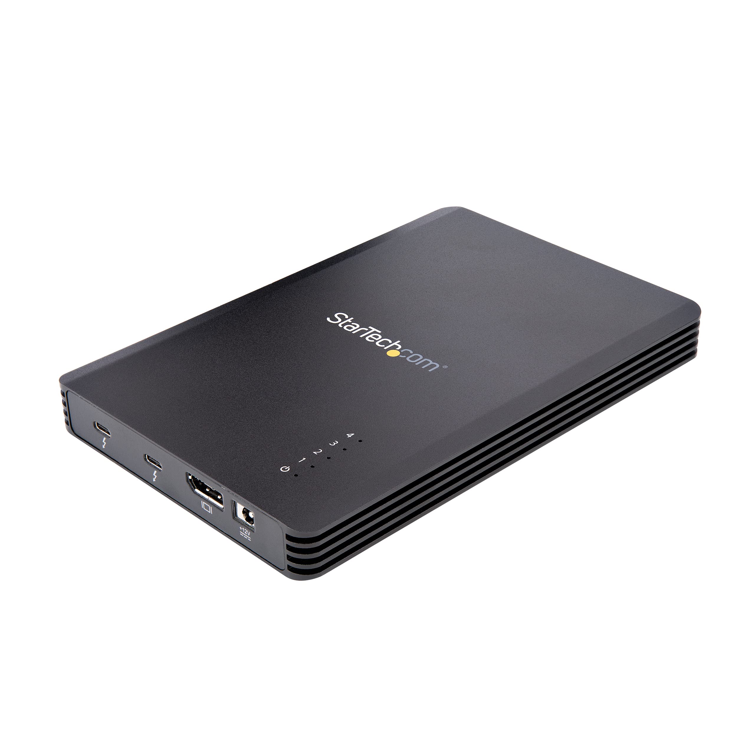 StarTech.com Caja NVMe Thunderbolt 3 de 4 Bahías, para Unidades SSD NVMe M.2, 1x DisplayPort Video/ 2X Puertos de Bajada TB3, 40Gbps, Fuente de Alimentación de 72W, Caja para Disco Duro Externo, TAA (M2E4BTB3)