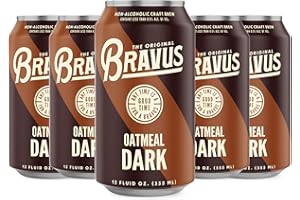 CHROMACAST Bravus Oatmeal Dark Non - Alcoholic Beer 5 Pack - Smooth & Refreshing Chocolate, Caramel, and Coffee Notes - Guinness Alternative - Vegan 110 Cal - 12oz Cans