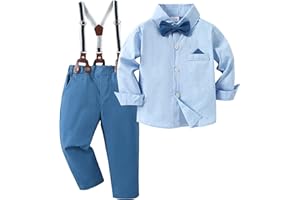 nilikastta Toddler Baby Boy Outfits Boys Gentleman Wedding Suits Set Summer Formal Short Shirt/Bowtie/Suspender 1-5T