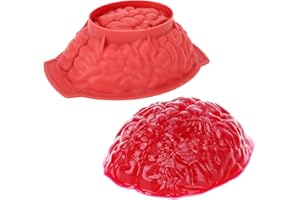 UWILLION Brain Jello Mold Silicone Large Halloween Brain Cake Mold 3'' Deep Human Brain Gelatin Mold Halloween Baking Pan with Support Base for Halloween Candy Chocolate Jelly or Pudding