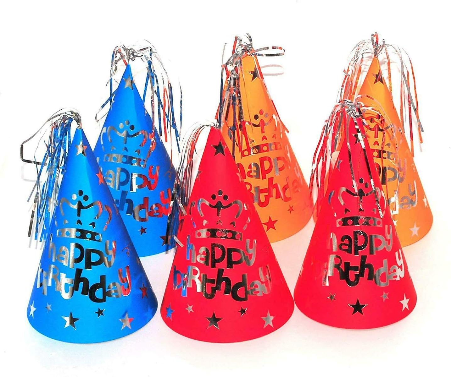 Happium Happy Birthday Party Hats Paper Cone with Foil Top Pack of 10, Colorful Festive Caps for Fun Celebrations
