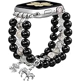 Newlibery Natural Stone Bracelet Beaded-Bands Women Compatible with Apple Watch 38mm 40mm 41mm 42mm (S10/11) Feminine Cute Handmade Stretch Strap for iWatch Series 11/10/9/8/7/6/5/4/3/2/1 SE 3/2/1