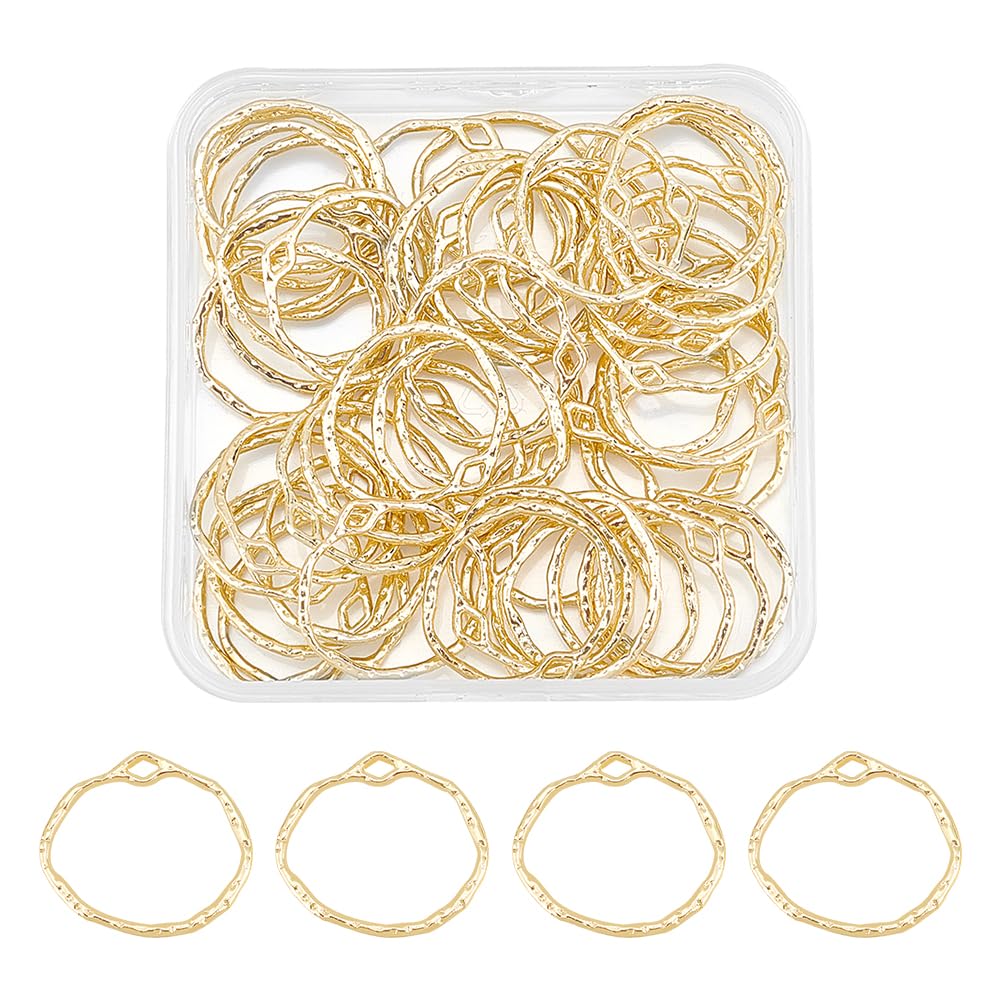 UNICRAFTALE 50pcs Round Open Back Bezel Pendants Alloy Ring Frame Pendants Light Gold Epoxy Resin Pressed Flower Jewelry Blank Charms for DIY UV Resin Pressed Flower Crafts Jewelry Making