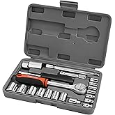 ValueMax Metric 1/4" &amp; 3/8" Drive Socket Set, 21PCS 4-19mm Socket Wrench | Car Tool Kit with Ratchet Wrench, Extension Bars, Adapter, Spinner Handle and Storage Case, for Automotive Repair
