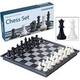 Chess Set for Kids, 2 Extra Queens, 9.7 Inch Magnetic Foldable Portable Chessboard, Strategy Board Game for Travel and Home Use
