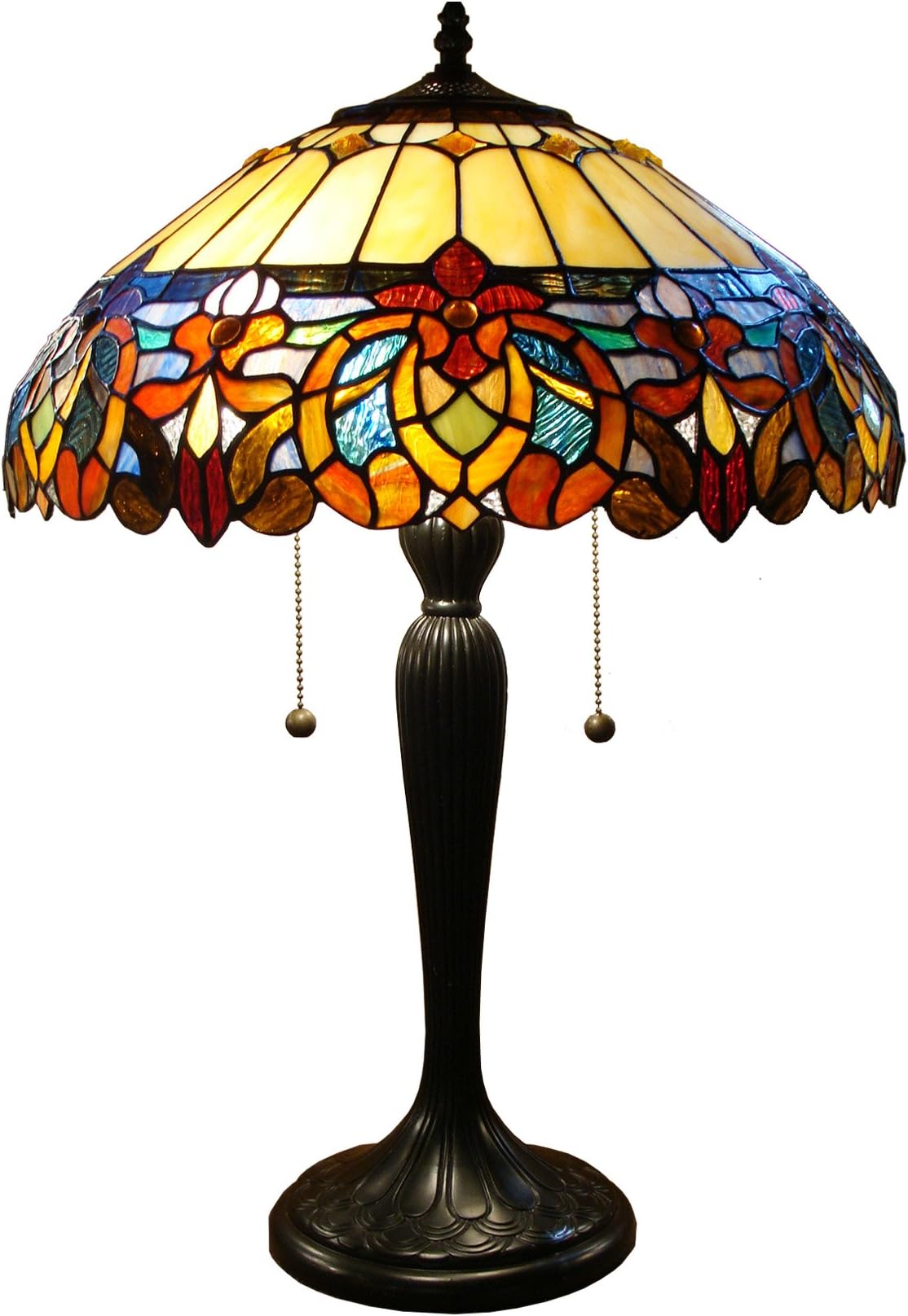 Tiffany Floral Table Lamp 25" Victorian Style Nightstand Reading Lamp 100% Genuine Stained Glass Bedside Lamp for Bedroom Living Room Office Vintage Bronze Finish, 11lb