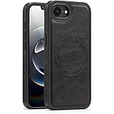 Newhalper Shockproof Case Designed for iPhone 16E 6.1 inch Premium PU Leather Magnetic Rugged Compatible with MagSafe Slim Phone Cover for iPhone 16E (Black)