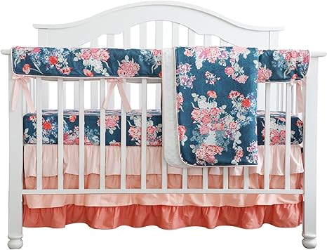navy floral crib bedding