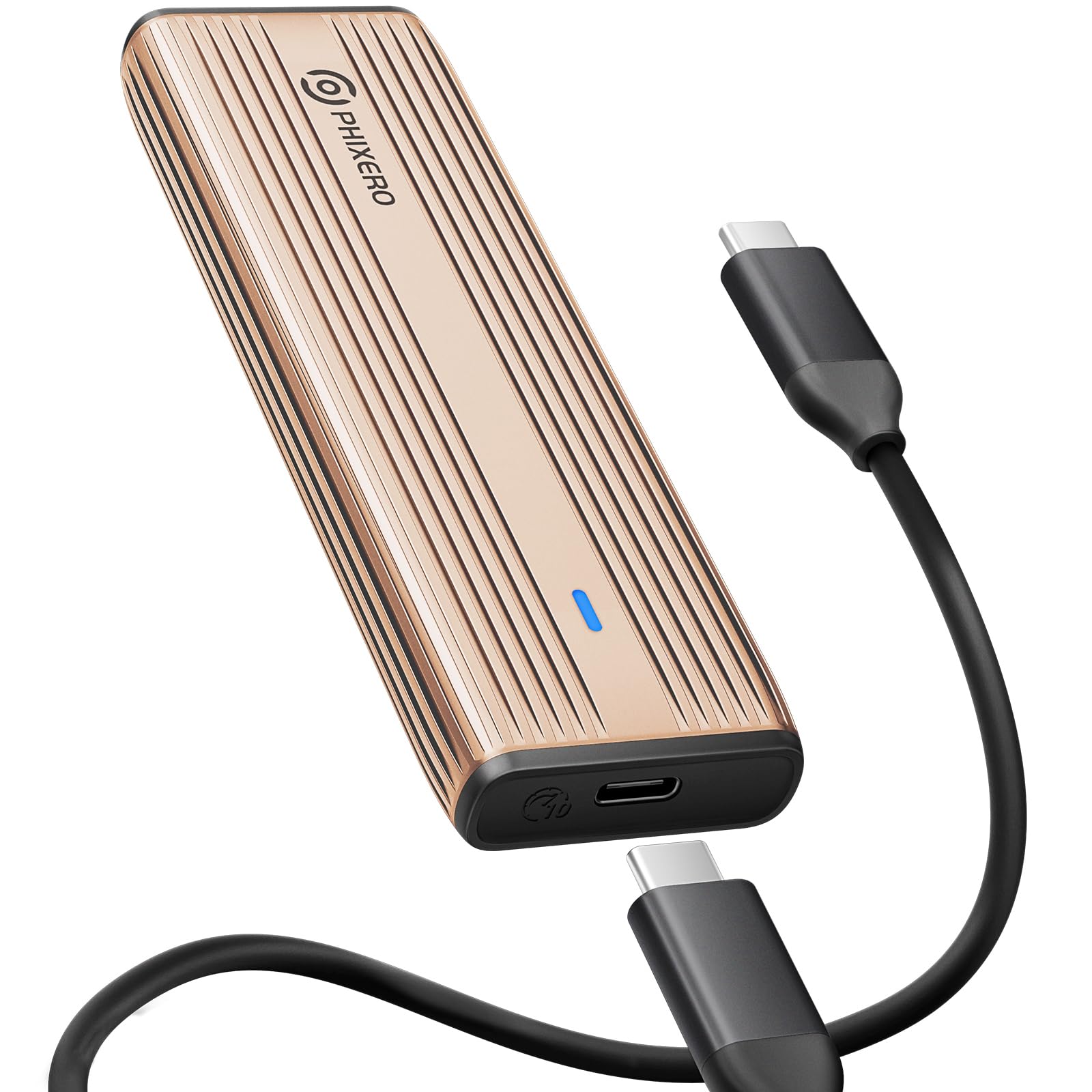 PHIXERO M.2 Nvme Enclosure SSD Enclosure USB NVME SATA Adapter Aluminum Tool-Free USB3.2 Gen2 10Gbps with USB C to C NVME PCIe NGFF SATA M-Key/B&M-Key 2230 /2242/2260/2280(Rose Gold)