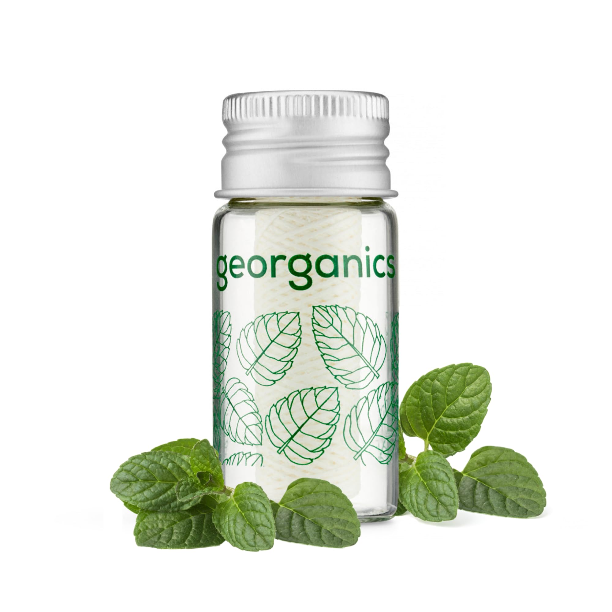 Georganics Plastic-Free Natural Dental Floss - Vegan, Cruelty-Free Castor Oil Floss - Spearmint Flavour - Fluoride-Free Oral Health - Eco-Friendly Refillable & Biodegradable - 50m Length