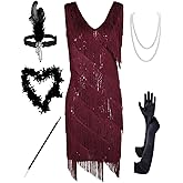 PrettyGuide Women's Flapper Dress Sequined Fringe 1920s Gatsby Party Cocktail Dresses
