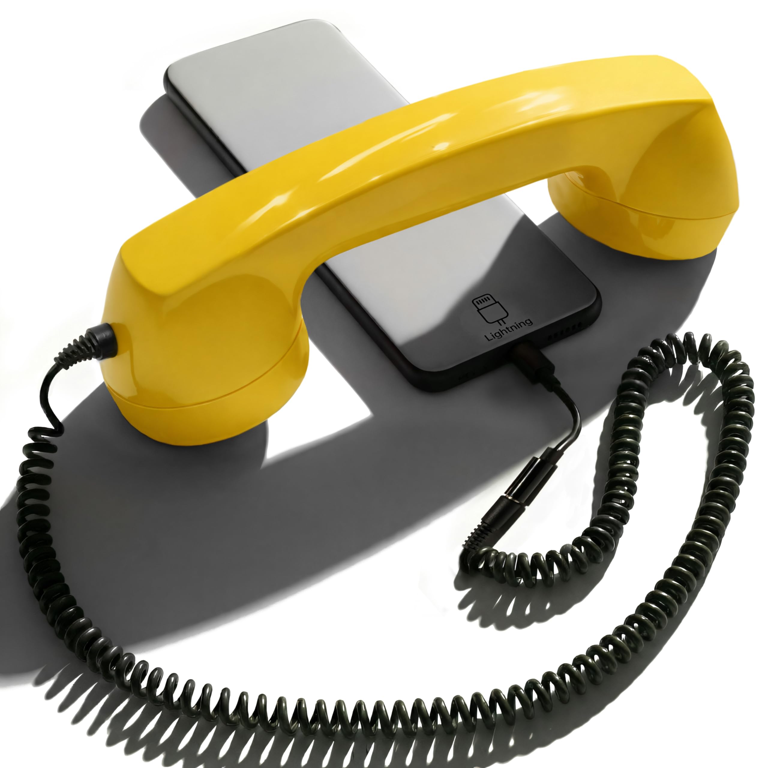Opis Technology 60s Micro Retro Telephone Handset for Mobile Phones & Smartphones – Lightning Edition for iPhone (7–14), Corded Phone Receiver with 3.5 mm Plug & Lightning Adapter (Yellow)
