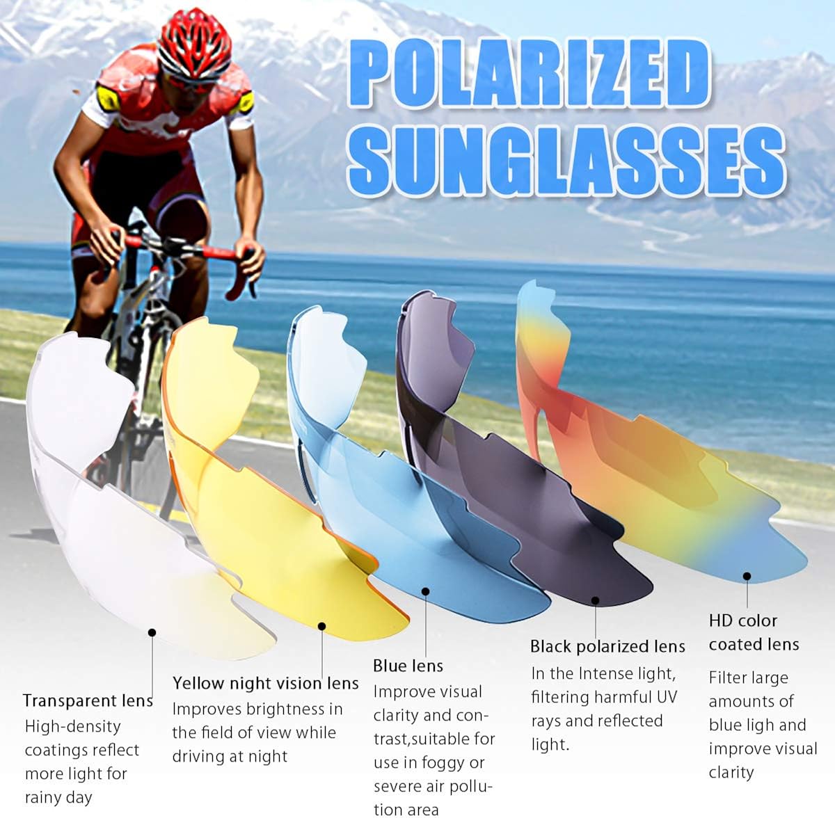 LumiSyne Polarized Sports Sunglasses Cycling Glasses with 5 Interchangeable Lenses Ultralight Semi-Rimless Frame with Sunglasses Strap UV400 Goggle for Ski Driving Golf Running Cycling(Black) - Image 4