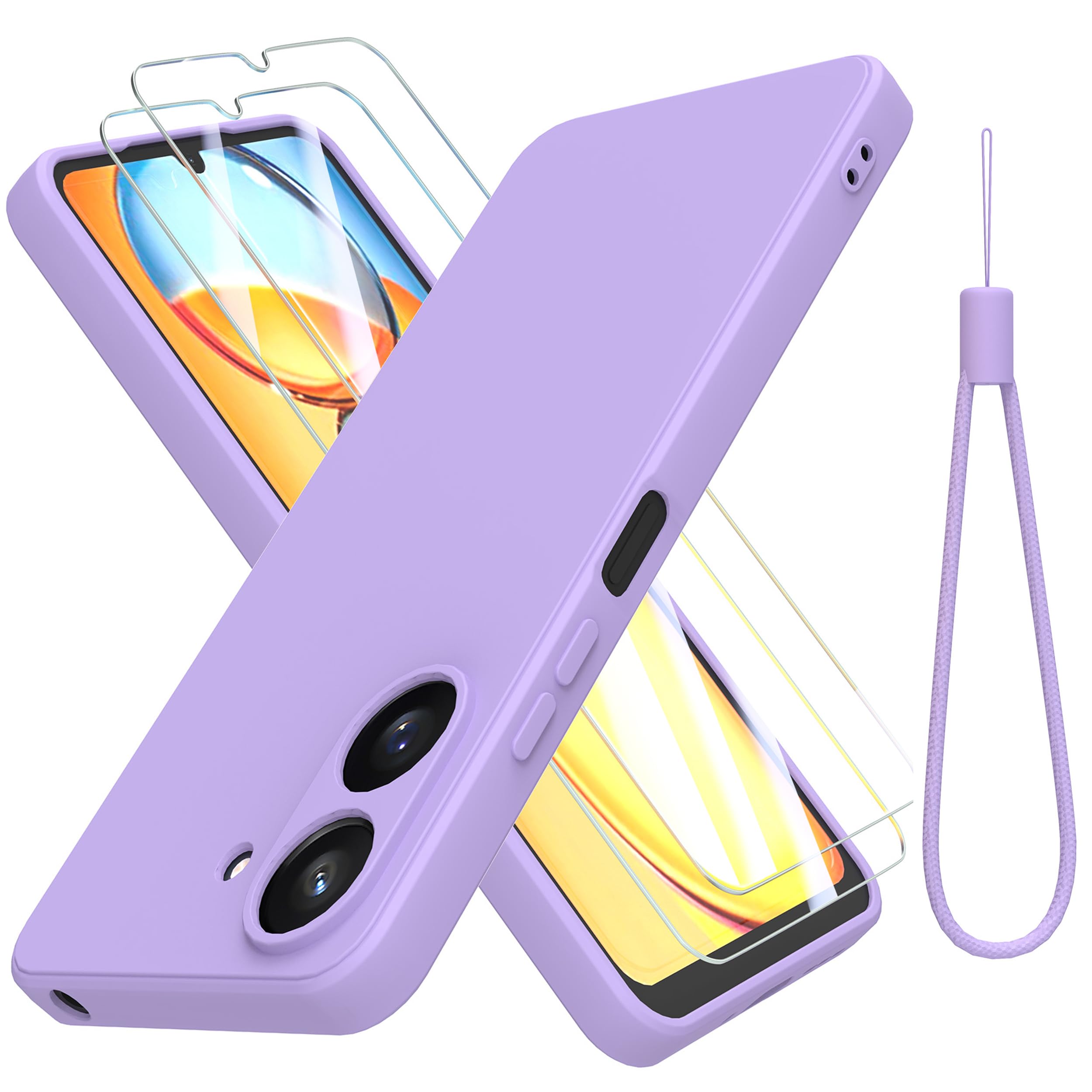 THIYUFUNS Case for Xiaomi Redmi 13C 4G with 2 Tempered Glass Screen Protector, Redmi 13C Case Silicone Slim Fit Shockproof Anti-Scratch Compatible with Xiaomi Redmi 13C 4G - Purple