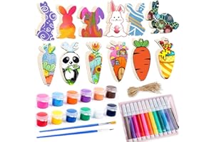 YGBRAND 24PCS Bunny & Radish Wooden Cutout Easter Ornaments Wood DIY Crafts Cutouts Unfinished Wood Slices for Painting Crafts and Easter Decorations Party Supplies Decor for Kids & Adult