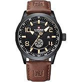 NAVIFORCE Sport Watches for Men Leather Band Waterproof Quartz Analog Wristwatch Easy to Read with Auto Date