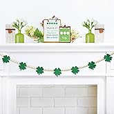 4.2 FT St. Patrick's Day Wooden Beads Garland with Clover Charms, Irish-Themed Shamrock Beaded Tiered Tray Decor, Rustic Farmhouse Banner for March Celebration, Shelf Display, Fireplace, Wall Decor