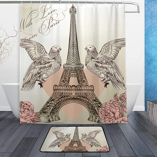 Amazon Com Lorvies Eiffel Tower Bathroom Set Polyester Fabric