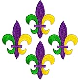 10pcs Mardi Gras Fleur De Lis Embroidered Patches, Purple Green Gold, Iron On Applique Patch Sewn-on Transfer for Clothing,Hats Shoes, Jeans, Bags, Sewing Decorating DIY Craft