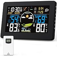 Zivron Weather Station Wireless Indoor Outdoor Thermometer, 7.5" VA Display with Remote Sensor, Home Weather Station with Wea