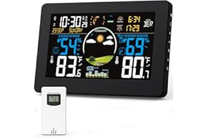 Zivron Weather Station Wireless Indoor Outdoor Thermometer, 7.5" VA Display with Remote Sensor, Home Weather Station with Weather Forecast, Temperature, Humidity, Atomic Clock, Moon Phase