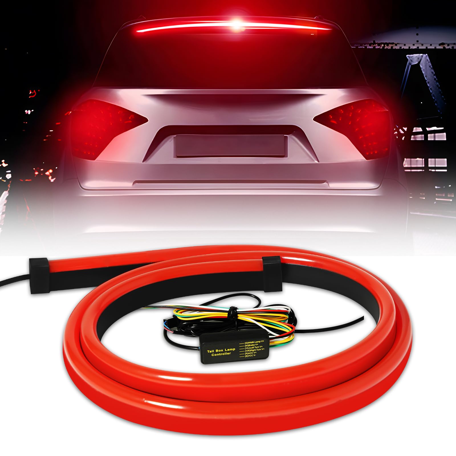 Photo 1 of Keiurot Led Third Brake Light Strip with Sequential Turn Signal, Double Flash Warning Light Flexible High Mount Stop Light Lamp Red Strip DC-12V (40”1M/1Set)
