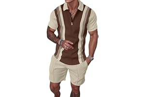 JVIIRTV Men's Short Sets Outfits 2 Piece Fashion Summer Clothing Men 1/4 Zip Golf Polo Shirt Men's Casual Sportswear