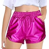 Haloumoning Girls Metallic Shorts Sparkly Dance Outfits Elastic Drawstring Shiny Hot Short Pants 5-14 Years