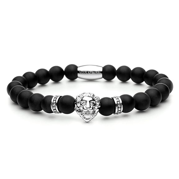 Voix Apparel® Löwen Armband für Herren & Frauen - Edles Herren Accessoire - Aus hochwertige & echten kratzfeste Onyx Perlen -