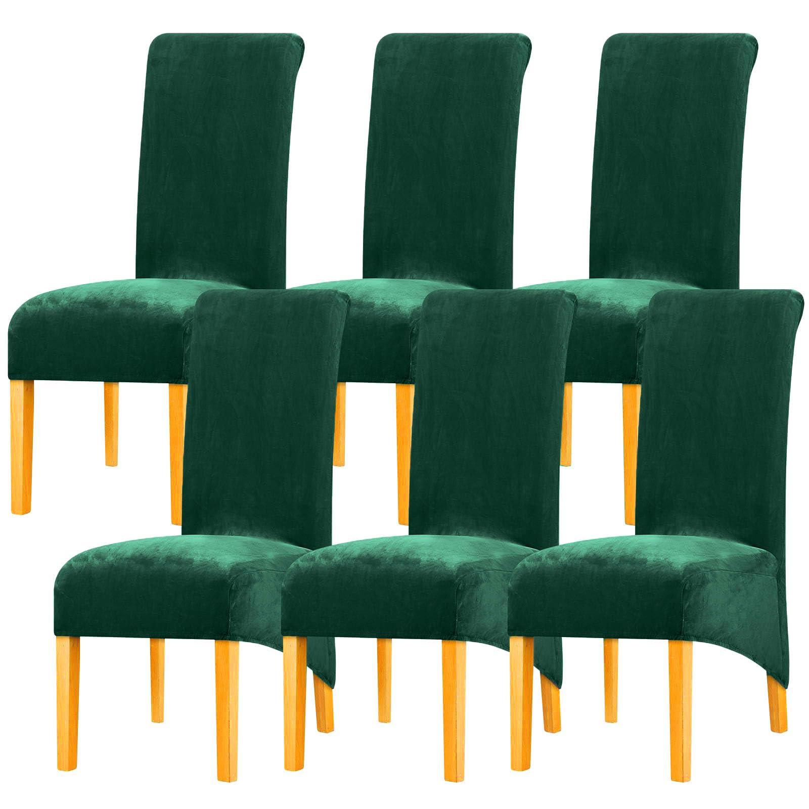 Leorate Velvet Dining Chair Covers Set of 6 – Stretch High Back Slipcovers for Dining Chairs, Dark Green Soft Velvet, Washable Removable Furniture Protector for Kitchen, Banquet & Wedding Decor