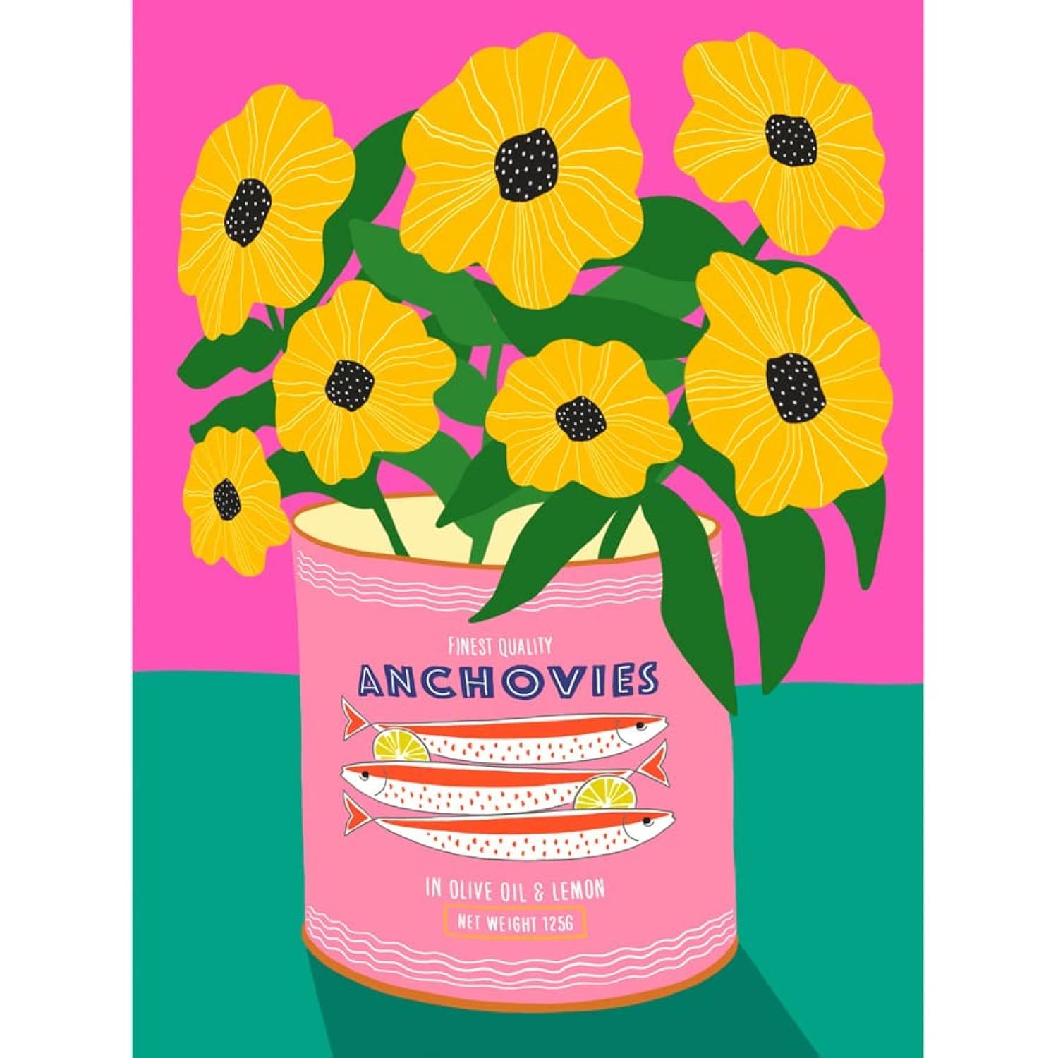 Wee Blue Coo Anchovies and Flowers Bright Floral Unframed Wall Art Print Poster Home Decor Premium