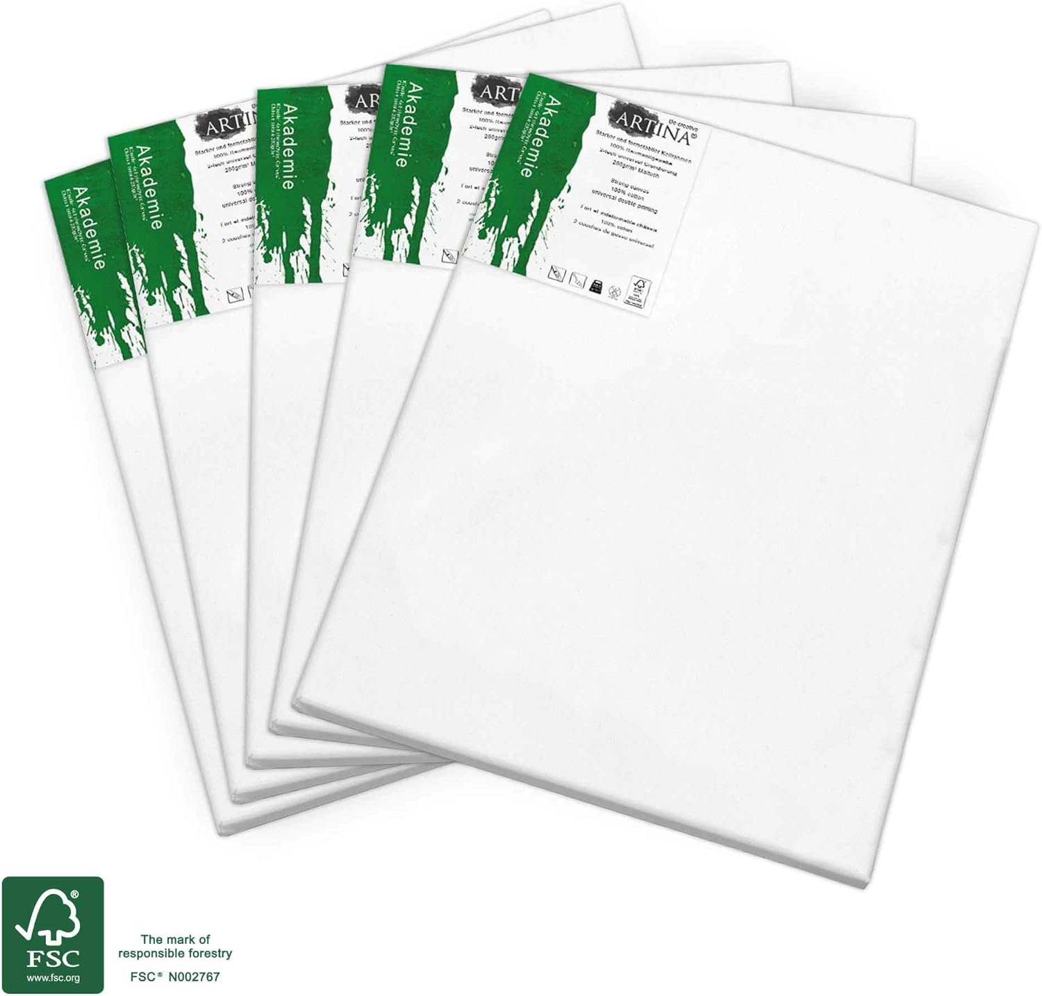 Artina 5pcs Paint Canvas Set 18x24 cm, FSC® Canvas for Painting 100% Cotton Canvas Stretcher Frame 280 g/m² - Image 3