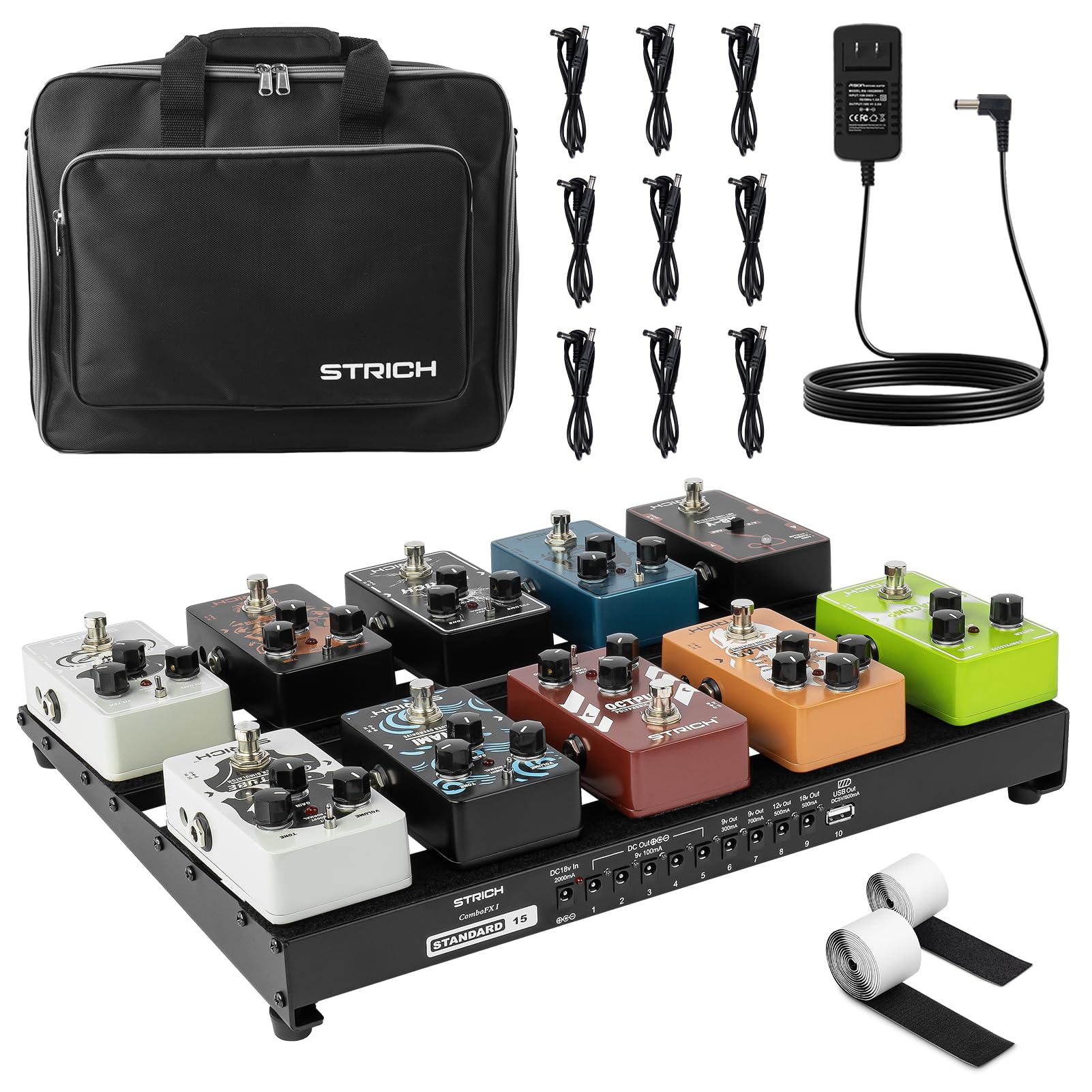 Photo 1 of STRICH Guitar Pedal Board with Built-in Power Supply, Pedal Board 15 x 11" 2.17LB Lightweight Aluminum Alloy, PedalBoard with Pedal Cables, Bag, Hook Loop Strips PB-S15