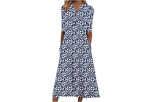 TWRWX Casual Dresses for Women Boho Floral Flowy A Line Dress Summer Short Sleeve Dress Beach Vacation Dresses with Pockets