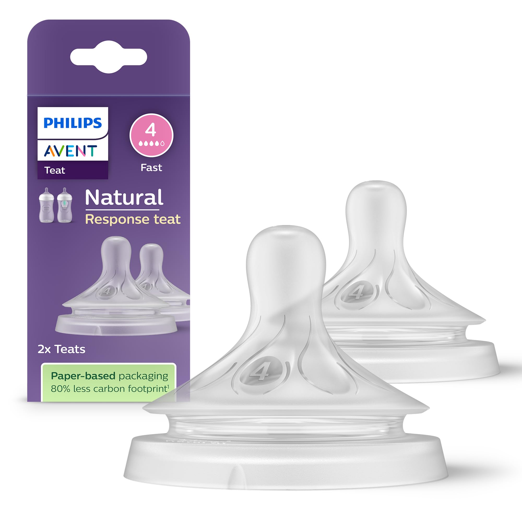 Philips Avent Natural Response Bottle Teat - 2 x Baby Bottle Flow 4 Teats for Babies Aged 3+ Months, BPA Free (Model SCY964/02)