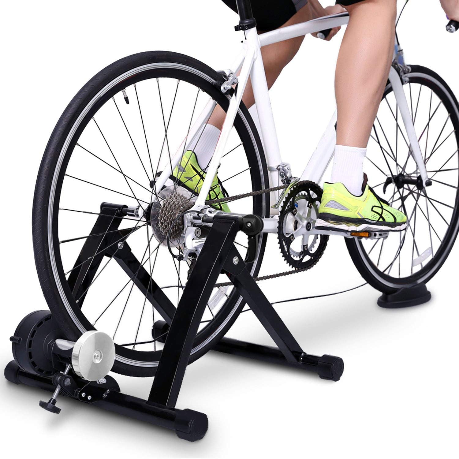 cnnIUHA Bike Trainer Stand Steel Bicycle Exercise Magnetic Stationary Stand with Noise Reduction Wheel,Indoor Exercise Bike Workout Trainer Stand(Shipped from USA) (A)