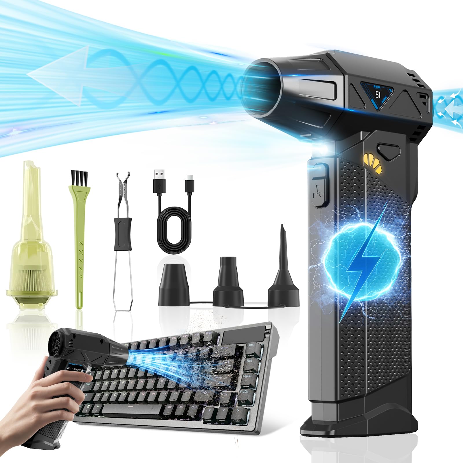 thumbnail image 2 of CasaHDG Cordless Air Duster - 180,000 RPM Electric Blower With 10,000mAh Power Bank 2 of 13