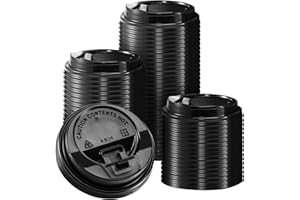 Lamosi 200 Pack Coffee Cup Lids for 10, 12, 16, 20, 24 oz Paper Cups, Disposable Plastic Cup Lids for Hot/Cold Drinking Cups, 3.54 Inches/90 mm Diameter - Black