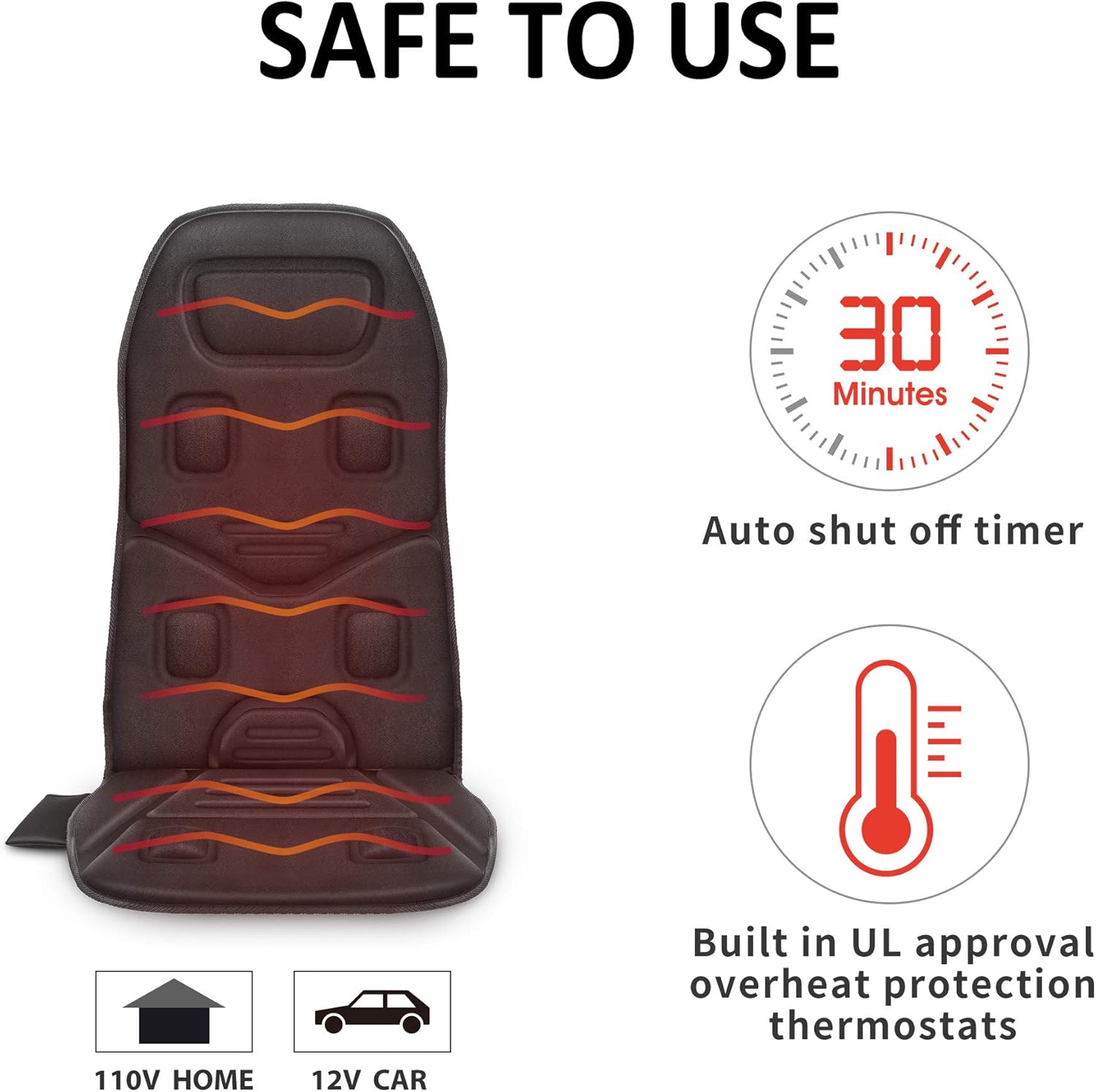 COMFIER Massage Seat Cushion with Heat - 10 Vibration Motors, 3 Heating Pad, car Back Massager for Chair, Massage Chair Pad for Back Pain Relief car and Home Office use: Automotive