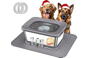 Decflow 10L Stainless Steel Dog Water Bowl, No Spill Anti-Splash Dog Bowls with XXL Silicone Mat, Spill-Proof Slow Feeder for Messy Drinkers, Heavy Duty Pet Bowls for Indoor/Outdoor Use Grey